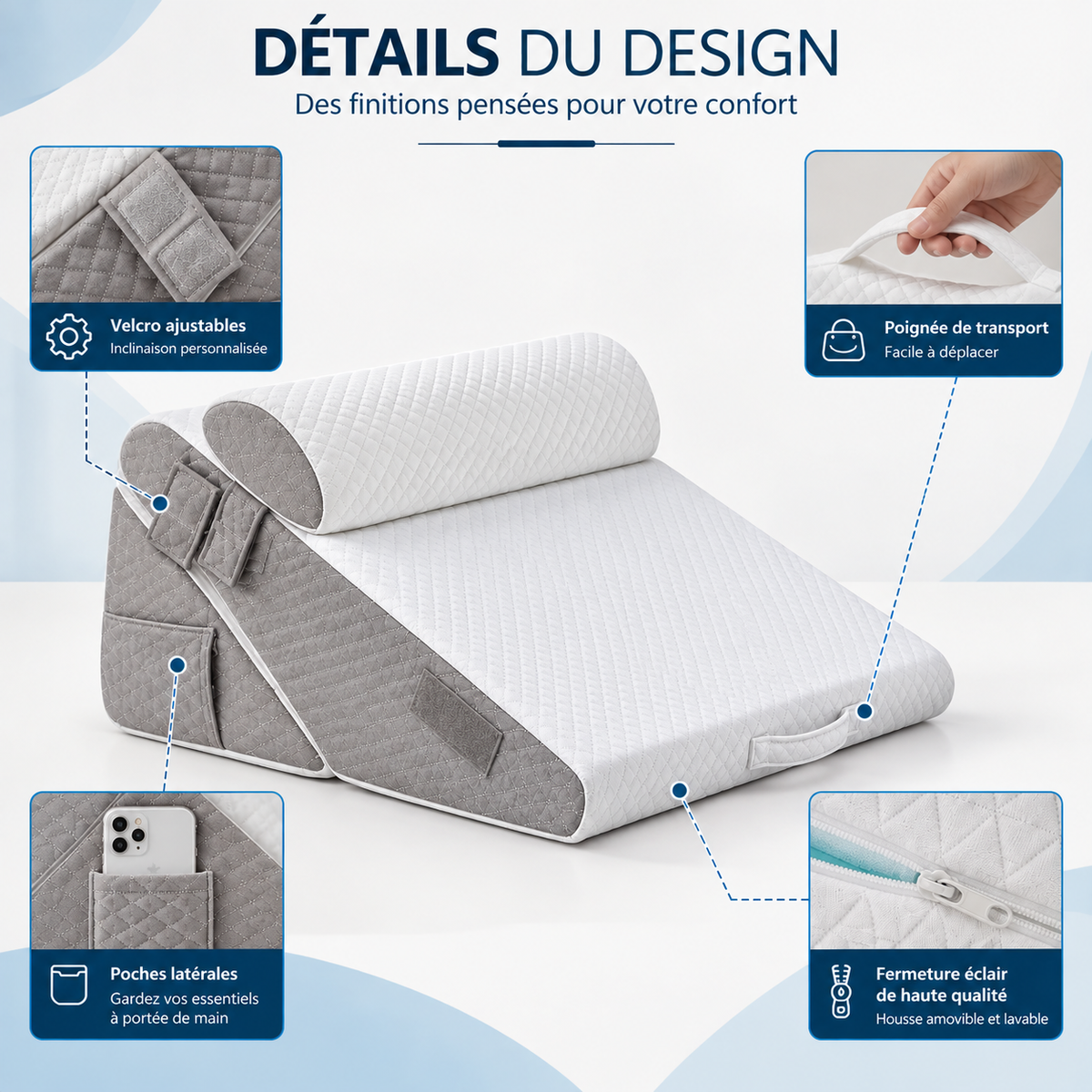 Oreiller Incliné Premium Ergonomique à Mémoire de Forme
