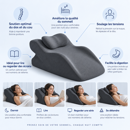 Oreiller Incliné Ergonomique à Mémoire de Forme